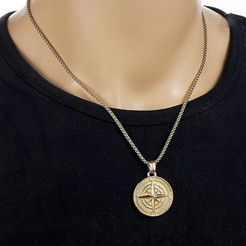 Кулон Роза вітрів золотистий з ланцюжком з нержавіючої сталі підвіска 30 мм