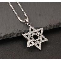 Кулон Зірка Давида подвійний з камінням сріблястий ланцюжок 55×36 мм підвіска