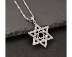 Кулон Зірка Давида подвійний з камінням сріблястий ланцюжок 55×36 мм підвіска