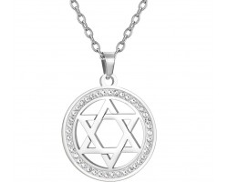 Кулон Зірка Давида круглий з камінням сріблястий з ланцюжком