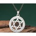 Кулон Зірка Давида круглий з камінням сріблястий з ланцюжком