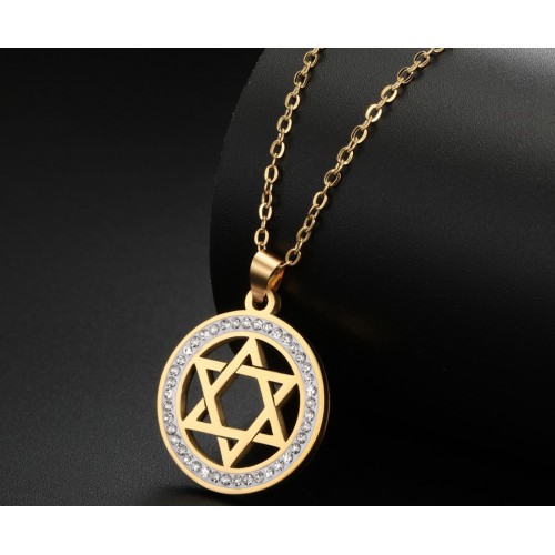 Кулон Зірка Давида круглий з камінням золотий з ланцюжком