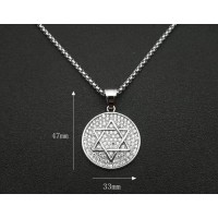 Кулон Зірка Давида круглий сріблястий з камінням підвіска 47×33 мм