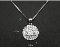 Кулон Зірка Давида круглий сріблястий з камінням підвіска 47×33 мм