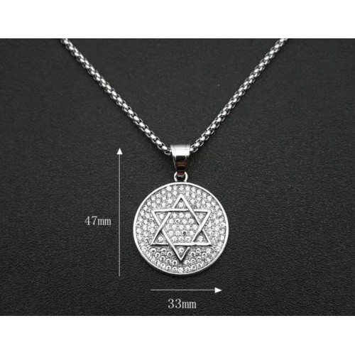 Кулон Зірка Давида круглий сріблястий з камінням підвіска 47×33 мм