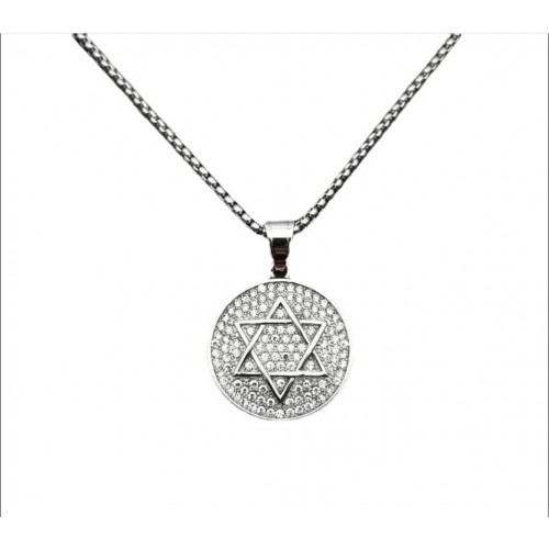 Кулон Зірка Давида круглий сріблястий з камінням підвіска 47×33 мм