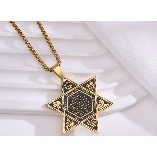 Кулон Зірка Давида з гравіюванням золотий масивний з ланцюжком 60 см