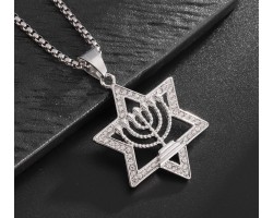 Кулон Звезда Давида с менорой серебристая цепочка 55×35 мм подвеска