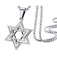 Кулон Зірка Давида сріблястий з нержавіючої сталі з ланцюжком підвіска 30 мм