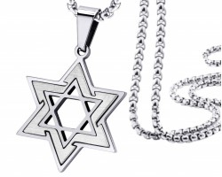Кулон Зірка Давида сріблястий з нержавіючої сталі з ланцюжком підвіска 30 мм