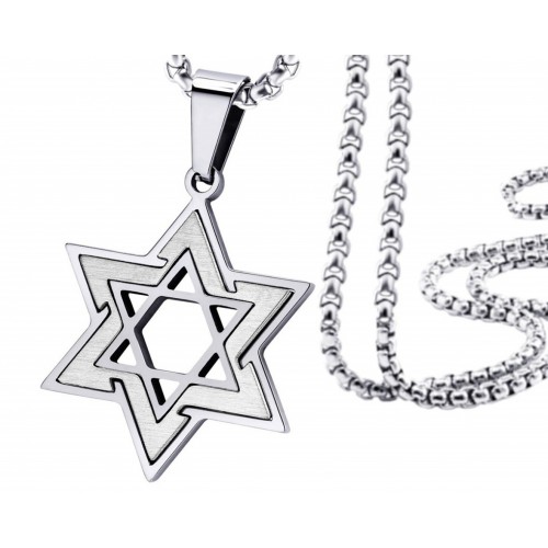 Кулон Звезда Давида серебристый из нержавеющей стали с цепочкой подвеска 30 мм