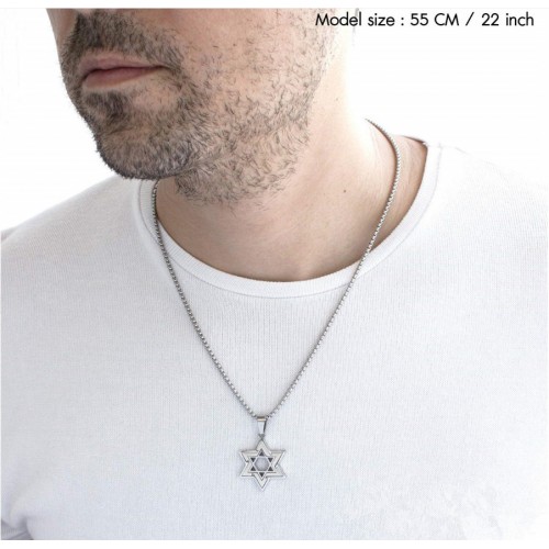 Кулон Звезда Давида серебристый из нержавеющей стали с цепочкой подвеска 30 мм