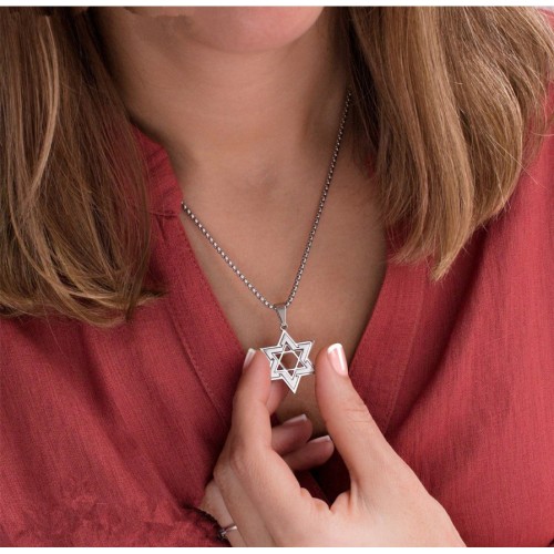 Кулон Звезда Давида серебристый из нержавеющей стали с цепочкой подвеска 30 мм
