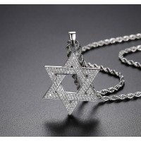 Кулон Зірка Давида сріблястий з камінням підвіска 49×32 мм