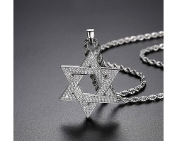 Кулон Зірка Давида сріблястий з камінням підвіска 49×32 мм
