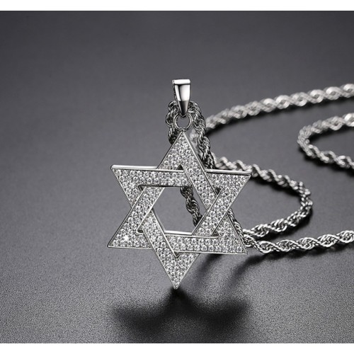 Кулон Зірка Давида сріблястий з камінням підвіска 49×32 мм