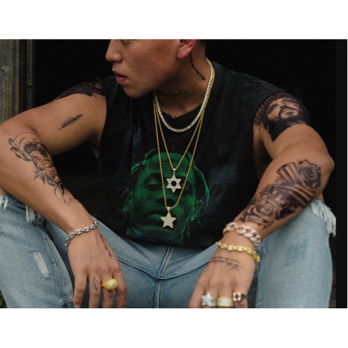 Кулон Зірка Давида сріблястий з камінням підвіска 49×32 мм