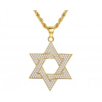 Кулон Зірка Давида золотистий з каменями підвіска 49×32 мм