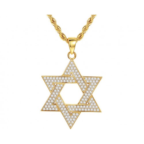 Кулон Зірка Давида золотистий з каменями підвіска 49×32 мм