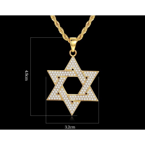 Кулон Зірка Давида золотистий з каменями підвіска 49×32 мм