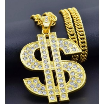 Кулон Долар Gold Premium зі стразами на ланцюжку