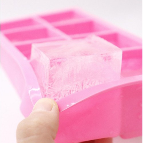 Форма для льоду силіконова 8 комірок з кришкою, харчовий силікон, рожева