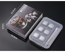 Камені для віскі з нержавіючої сталі 304 срібні набір 6 штук з щипцями