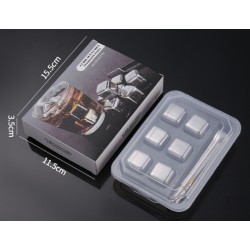 Камни для виски из нержавеющей стали 304 серебряные набор 6 штук с щипцами Камни для виски из нержавеющей стали 304 серебряные набор 6 штук с щипцами