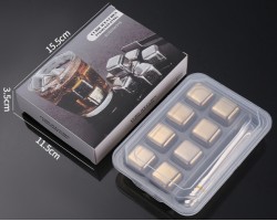 Камені для віскі з нержавіючої сталі 304 золоті набір 8 штук з щипцями