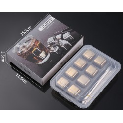 Камни для виски из нержавеющей стали 304 золотые набор 8 штук с щипцами Камни для виски из нержавеющей стали 304 золотые набор 8 штук с щипцами