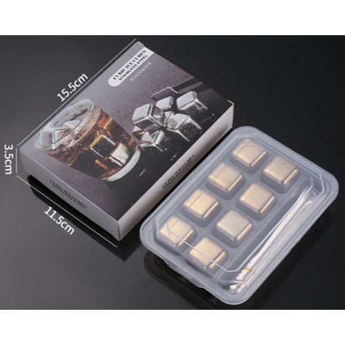 Камені для віскі з нержавіючої сталі 304 золоті набір 8 штук з щипцями