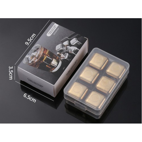 Камені для віскі з нержавіючої сталі 304, золоті, набір 6 штук з контейнером