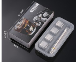 Камені для віскі з нержавіючої сталі 304 срібні набір 4 штуки з щипцями