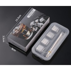 Камни для виски из нержавеющей стали 304 серебряные набор 4 штуки с щипцами Камни для виски из нержавеющей стали 304 серебряные набор 4 штуки с щипцами