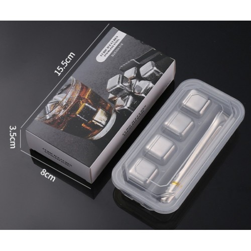 Камені для віскі з нержавіючої сталі 304 срібні набір 4 штуки з щипцями