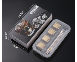 Камені для віскі з нержавіючої сталі 304 золоті набір 4 штуки з щипцями