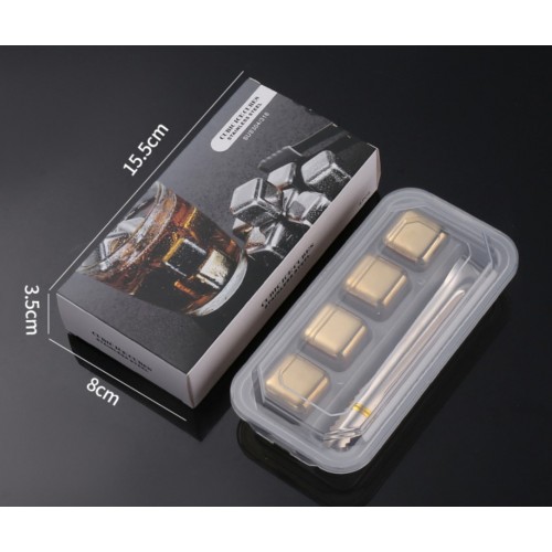 Камені для віскі з нержавіючої сталі 304 золоті набір 4 штуки з щипцями