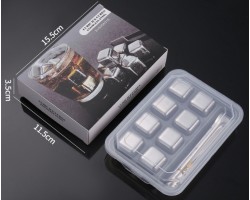 Камені для віскі з нержавіючої сталі 304 срібні набір 8 штук з щипцями