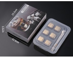 Камені для віскі з нержавіючої сталі 304 золоті набір 6 штук з щипцями