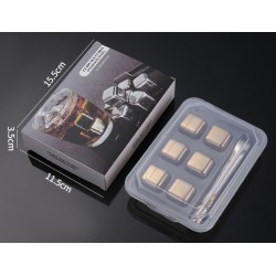 Камни для виски из нержавеющей стали 304 золотые набор 6 штук с щипцами Камни для виски из нержавеющей стали 304 золотые набор 6 штук с щипцами