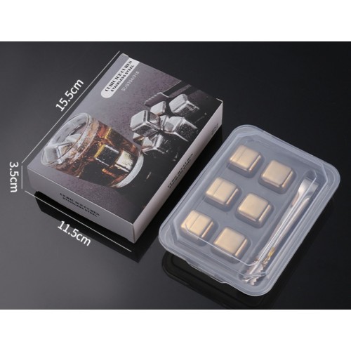 Камені для віскі з нержавіючої сталі 304 золоті набір 6 штук з щипцями