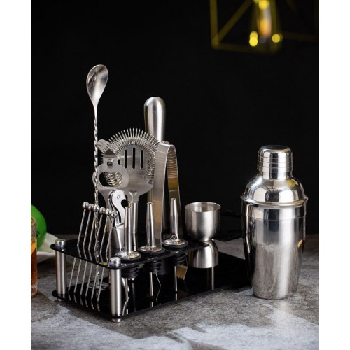 Набір бармена 18 предметів з нержавіючої сталі з акриловою підставкою