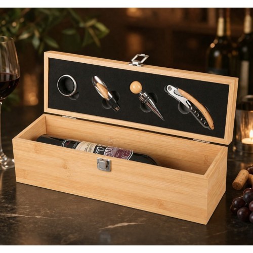 Набор для вина в бамбуковой коробке 4 предмета