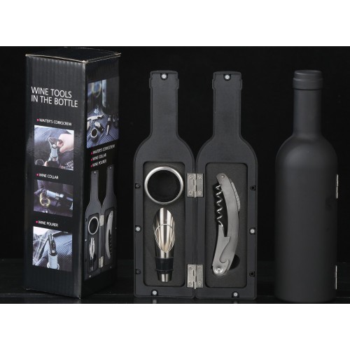 Набір для вина у формі пляшки 3 предмети чорний
