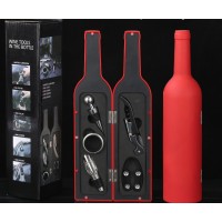 Набір для вина у формі пляшки 5 предметів червоний