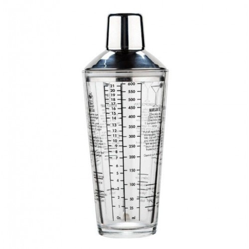 Шейкер для коктейлів 600 мл із скла з кришкою та ситом, подвійна шкала (мл/oz)