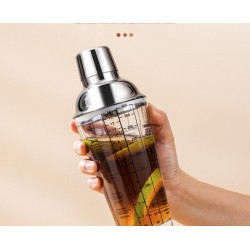 Шейкер скляний 400 мл з ситечком і мірною шкалою, 3-секційний, герметичний Шейкер скляний 400 мл з ситечком і мірною шкалою, 3-секційний, герметичний