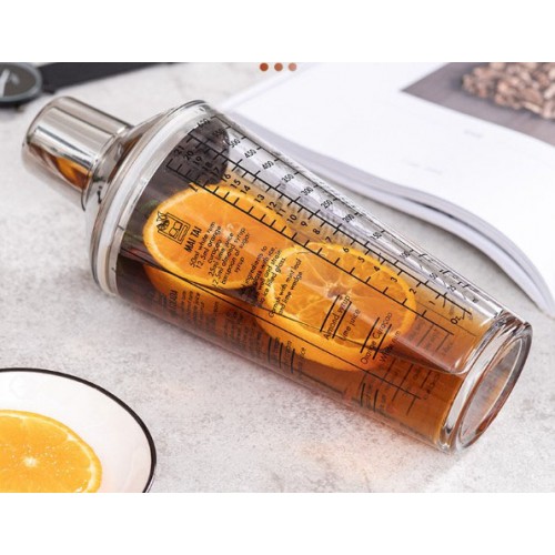 Шейкер скляний 400 мл з ситечком та мірною шкалою, 3-секційний, герметичний