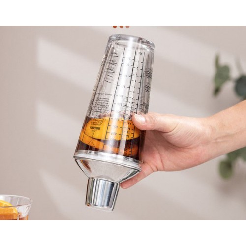 Шейкер скляний 400 мл з ситечком та мірною шкалою, 3-секційний, герметичний