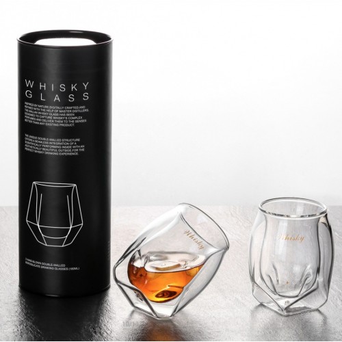 Склянки для віскі з подвійними стінками бочкоподібні 200 мл — 2 шт в тубусі (без напису)